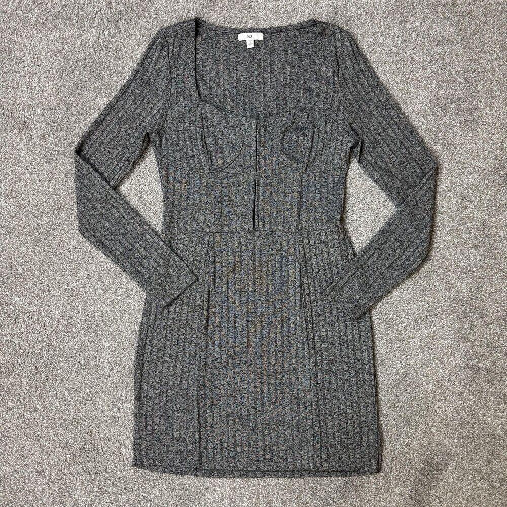 BP. Dress Womens Small Gray Ribbed Bodycon Bustier Sweater Mini Sexy Party Punk